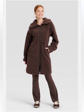 Women's Long High Pile Jacket - All In Motion S Small BROWN 🤎